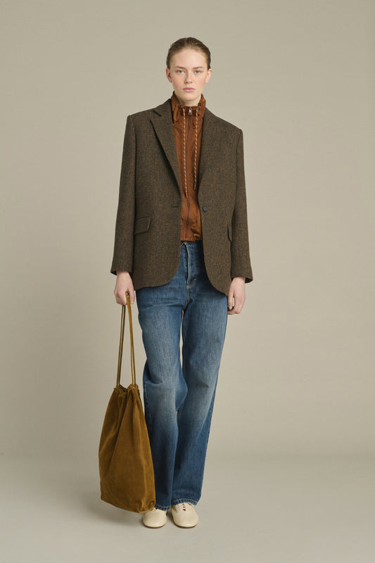 Chaqueta Sevres - Blazer de tweed de espiga marrón y azul marino - Soeur