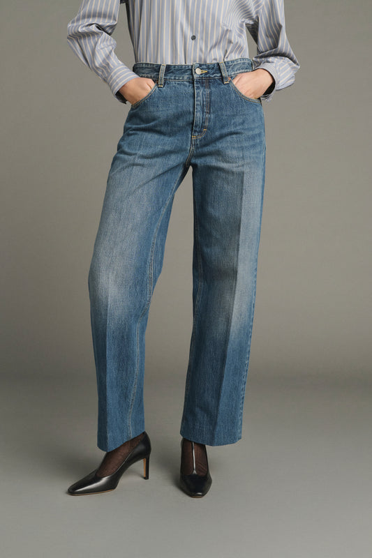 Vaqueros Jerry - Denim Azul Desteñido - Algodón - Mujer