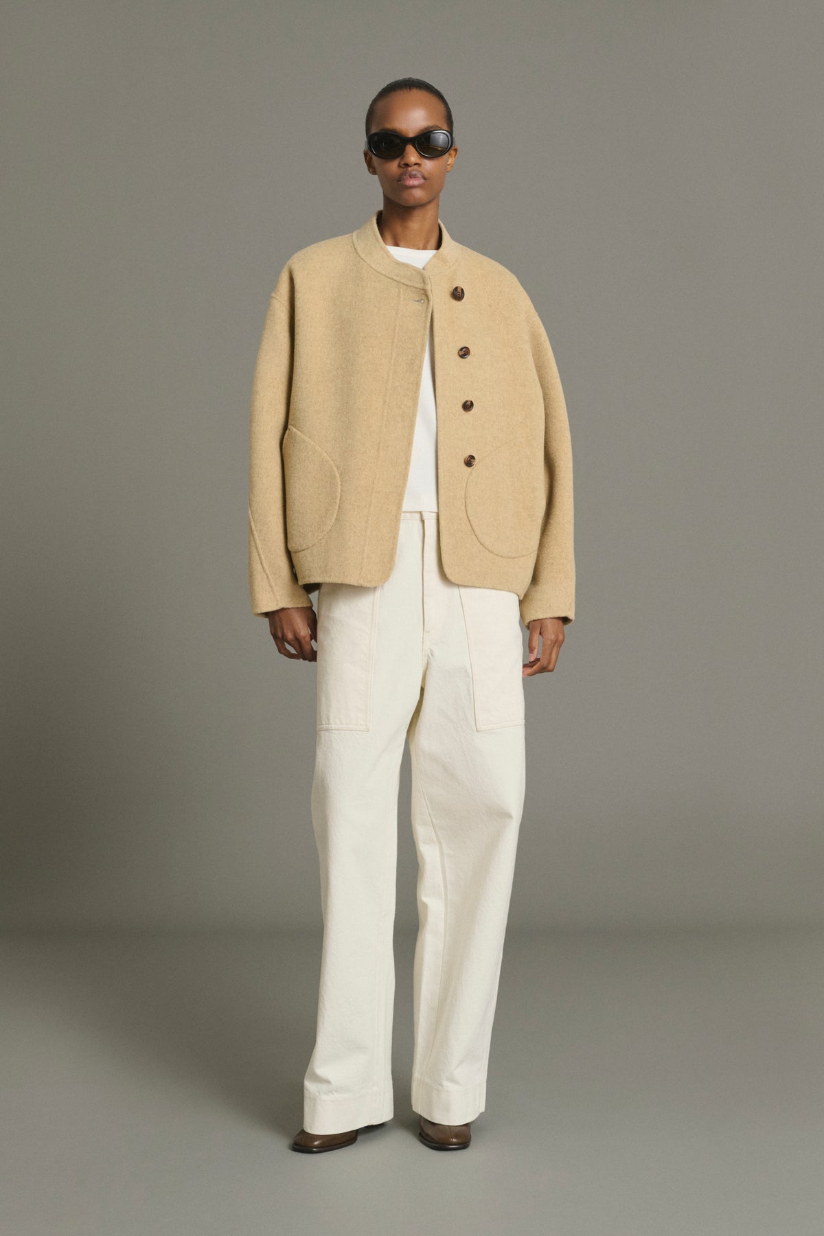 Abrigo Windsor - Beige Jaspeado Lana Corto Mujer - Soeur
