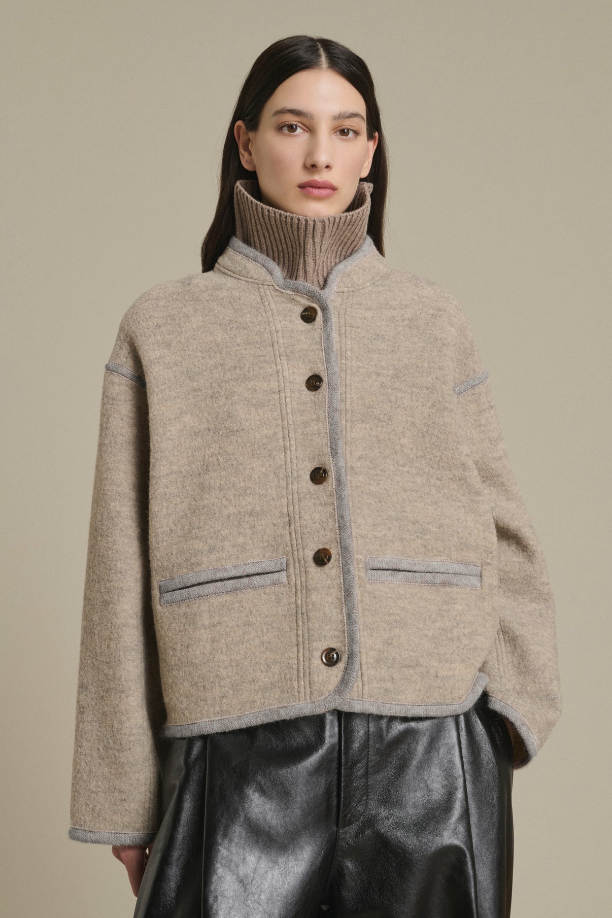 Chaqueta Olympe - Beige/Gris - Lana - Mujer vue 3
