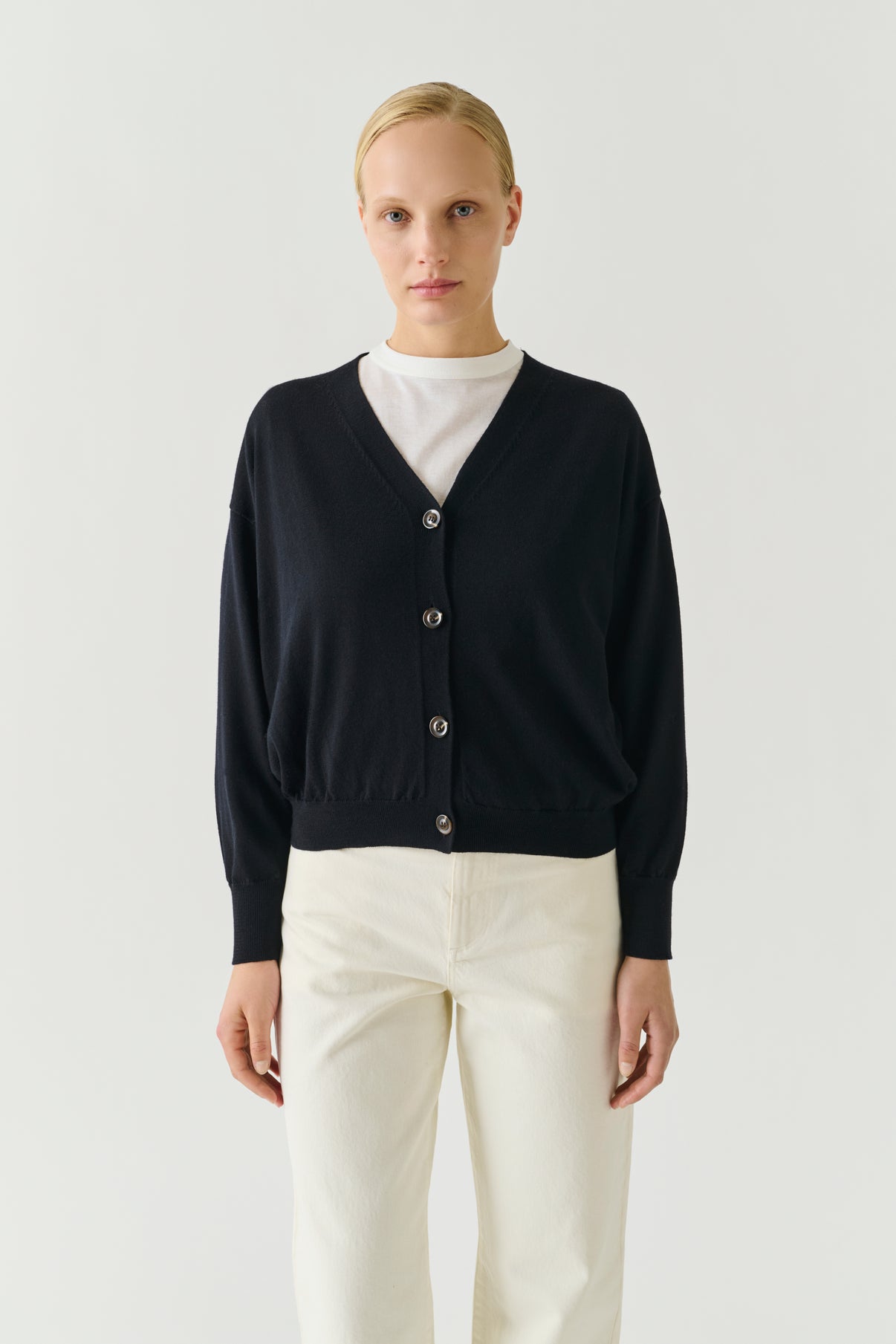 Cárdigan Idem - Negro - Lana merino - Mujer vue 1