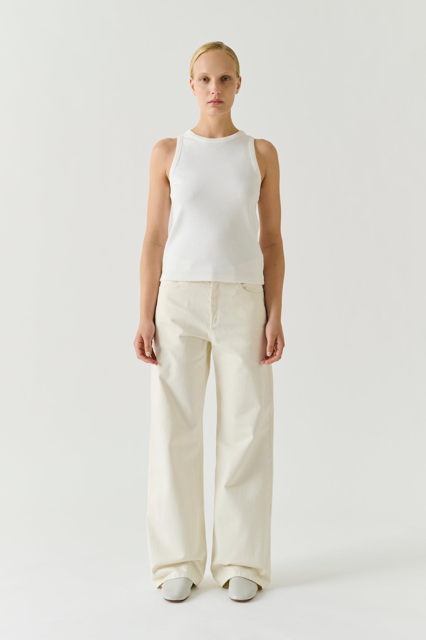 Camiseta sin mangas Dolly - Blanco Algodón Canalé Fino Mujer - Soeur