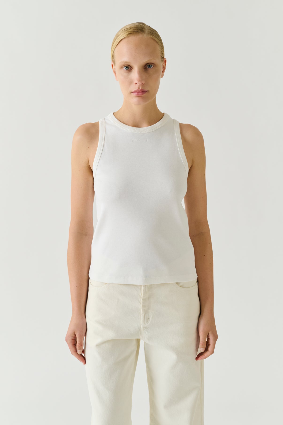 Camiseta de tirantes Dolly - Blanco Algodón Canalé Fino Mujer - Soeur vue 2