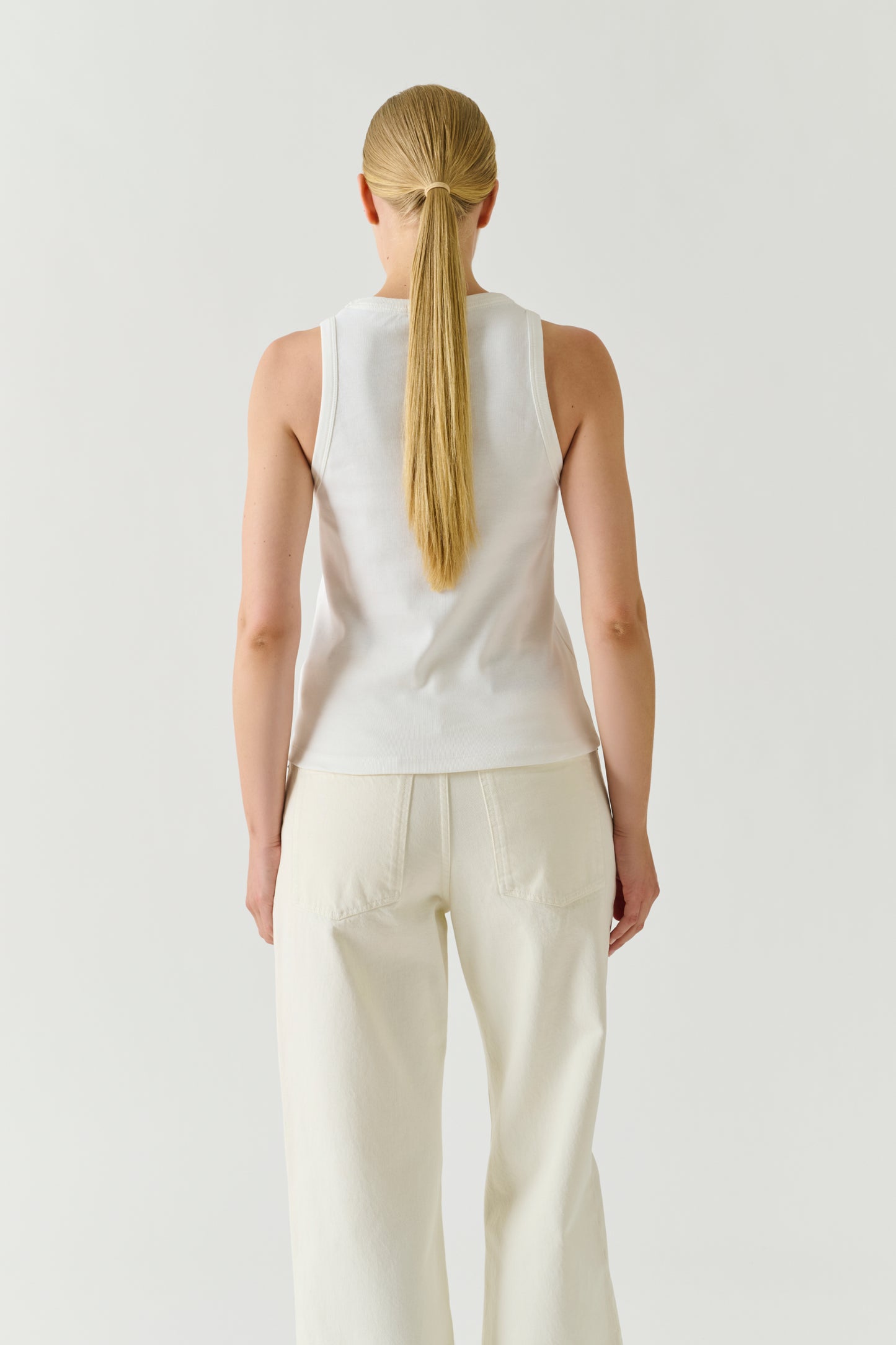 Camiseta sin mangas Dolly - Blanco Algodón Canalé Fino Mujer - Soeur
