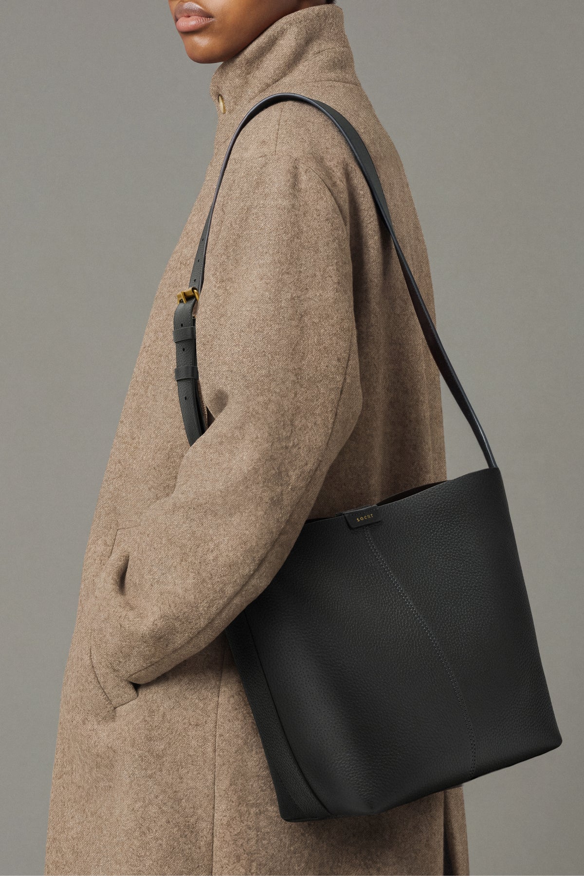 Bolso Saudade Mini - Acero, cuero Grainé, tipo cubo - Soeur vue 2